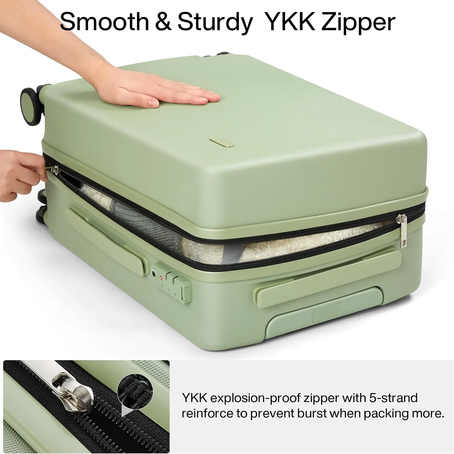 Hanke 24 Inch Checked Luggage with Wheels Lightweight PC Hard Shell Suitcases Luggage Medium Size Travel Luggage Checked Bag Rolling Suitcase for Mens Women(Bamboo Green)
