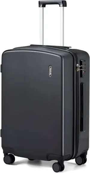 Hanke 24 Inch Checked Luggage with Wheels Lightweight PC Hard Shell Suitcases TSA Luggage Medium Size Travel Luggage Checked Bag Rolling Suitcase for Mens Women(Jet Black)