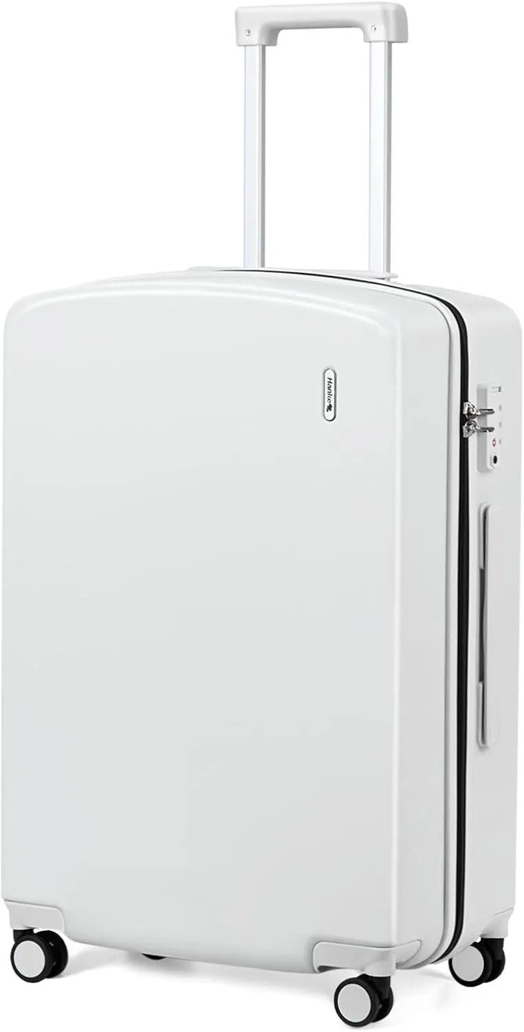 Hanke 24 Inch Checked Luggage with Wheels Lightweight PC Hard Shell Suitcases TSA Luggage Medium Size Travel Luggage Checked Bag Rolling Suitcase for Mens Women(Smoke White)