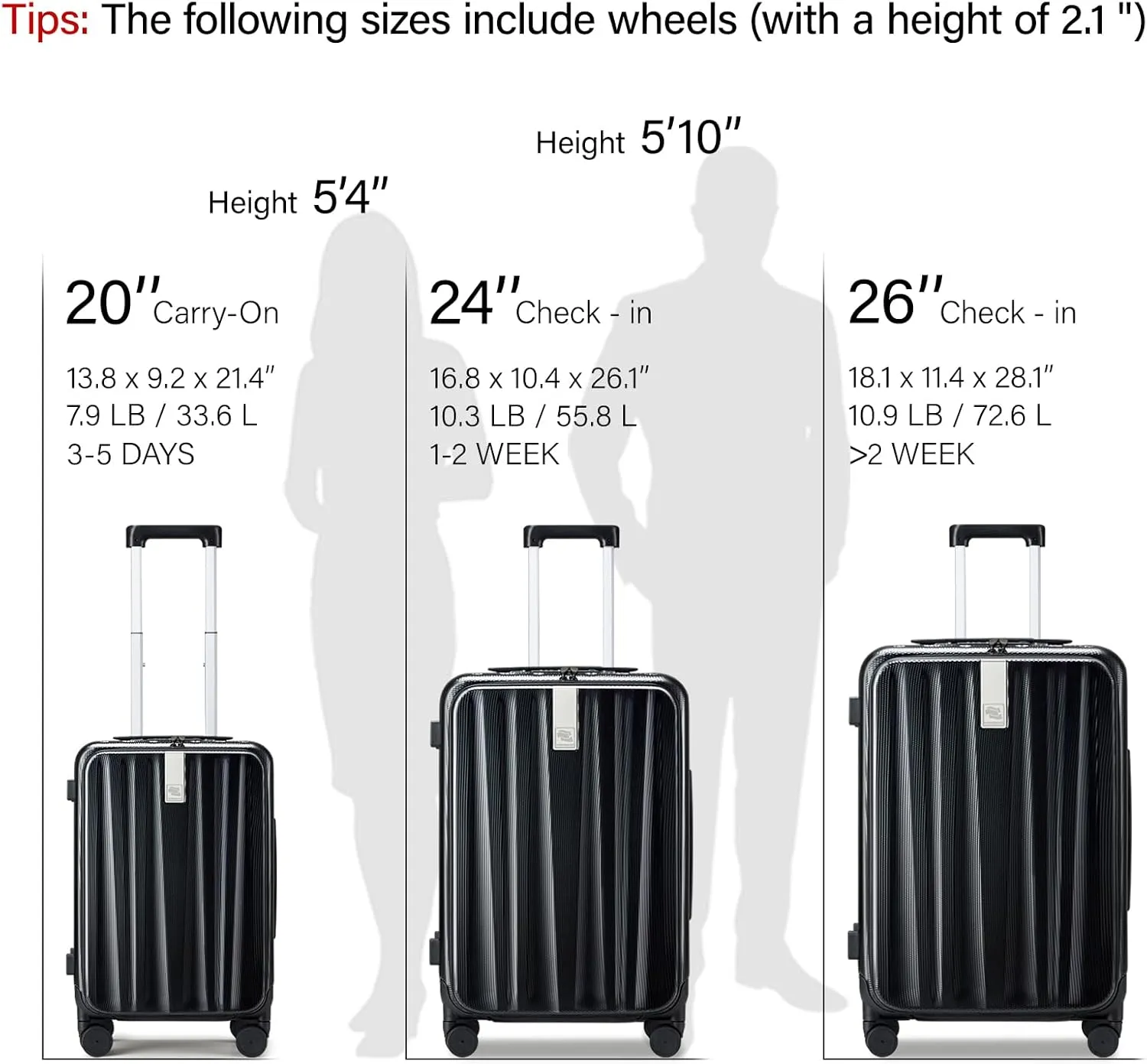 Hanke 26 Inch Large Checked Luggage PC Hard Shell Luggage Top Opening Travel Luggage Suitcases with Wheels for Woman Men.(Jet Black)