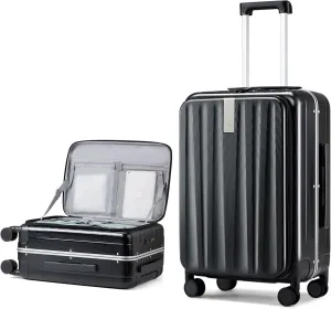 Hanke 26 Inch Large Checked Luggage PC Hard Shell Luggage Top Opening Travel Luggage Suitcases with Wheels for Woman Men.(Jet Black)