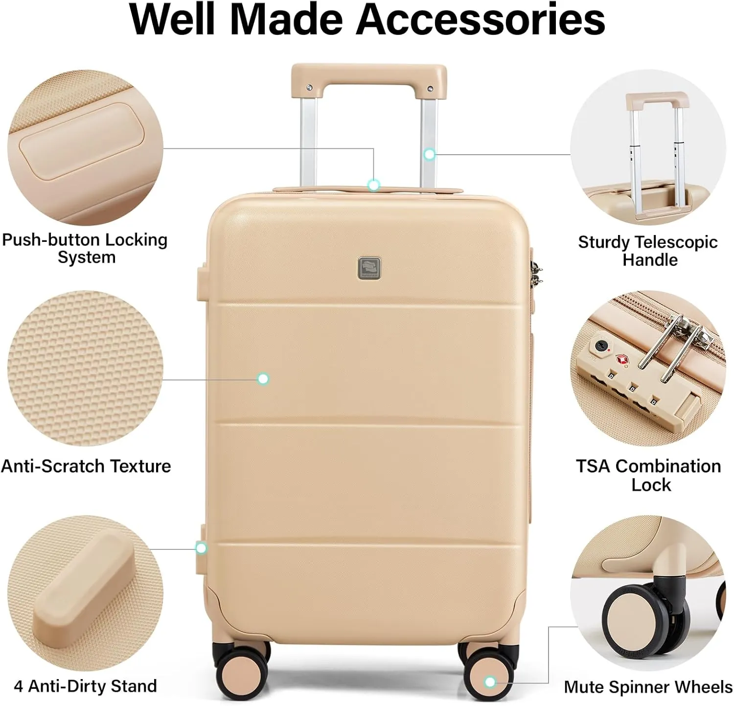 Hanke 28 Inch Luggage Large Suitcase with Spinner Wheels Tsa Luggage Hard Case Suitcases for Women Men Rolling Checked Luggage(Cuba Sand)