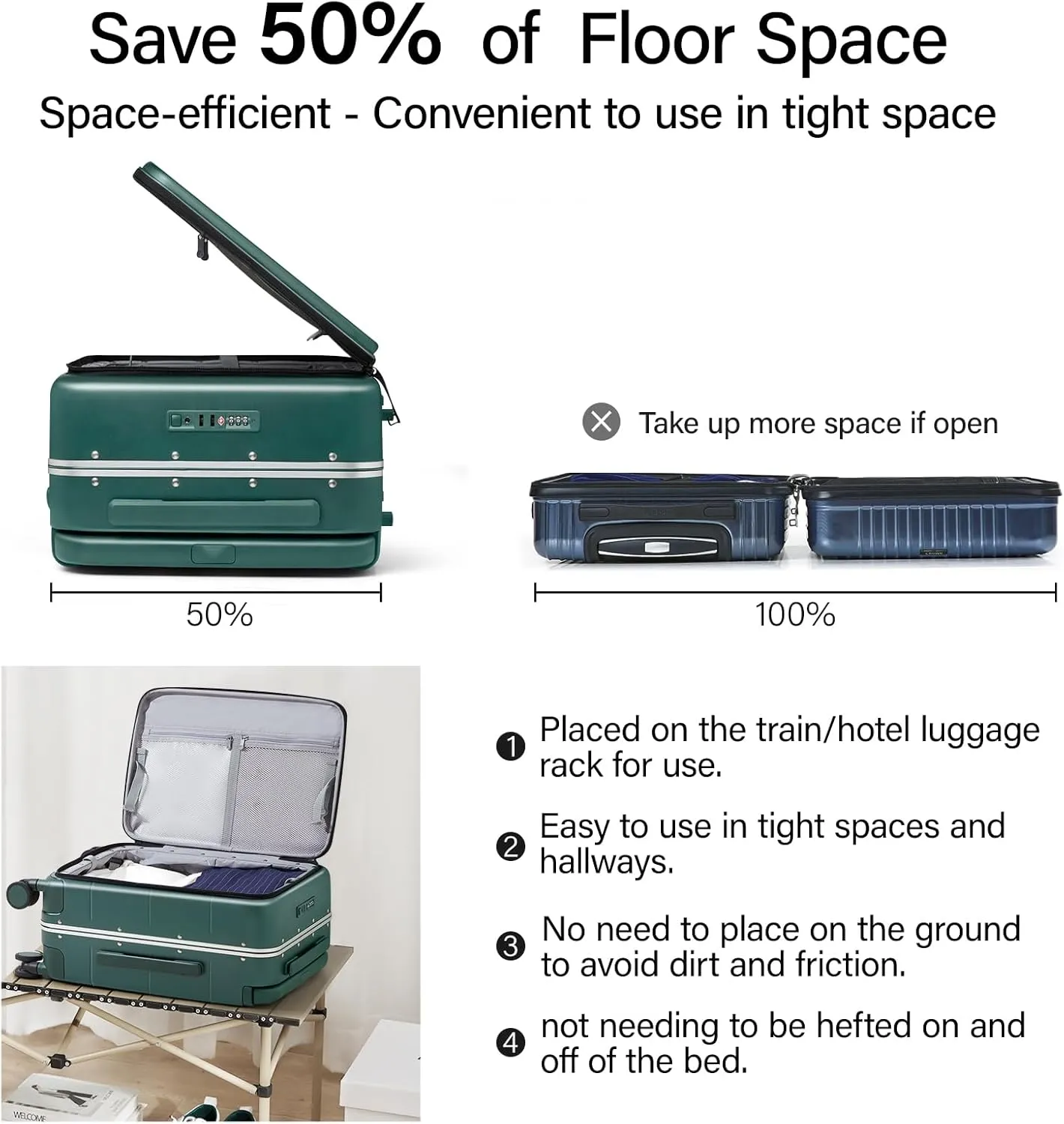Hanke Carry On Luggage with Wheels Hard Shell Suitcases 20 Inch Carry-on Suitcase Top Open Spinner Luggage for Travel Suit Case Wide Handle Rolling Luggage(Blackish Green)
