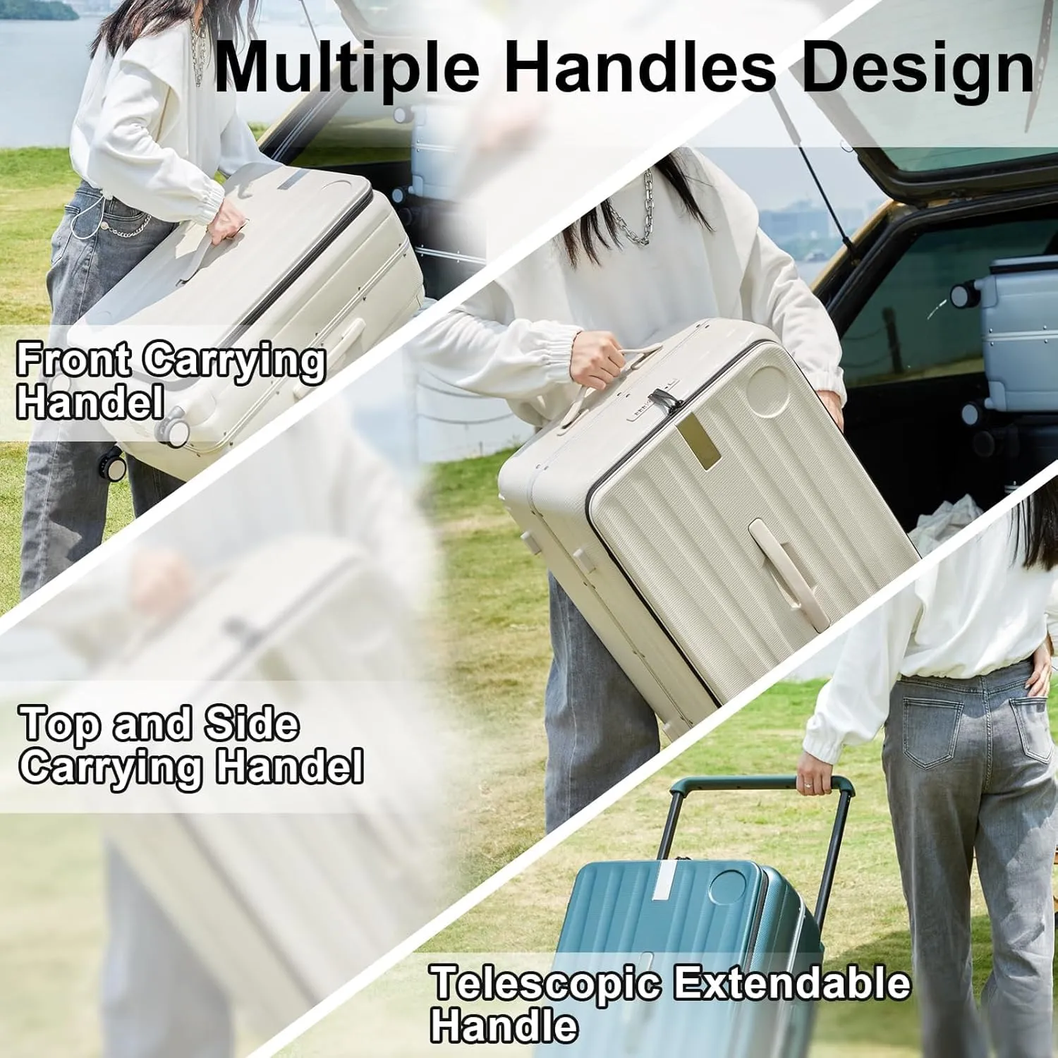 Hanke Multifunctional 26 Inch Checked Luggage Hard Shell Suitcases with Wheels Travel Trunk Style Luggage Large Rolling Suitcase for Women Men(Ivory White)