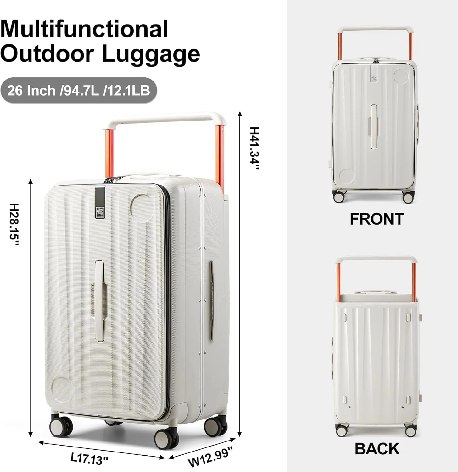 Hanke Multifunctional 26 Inch Checked Luggage Hard Shell Suitcases with Wheels Travel Trunk Style Luggage Large Rolling Suitcase for Women Men(Ivory White)