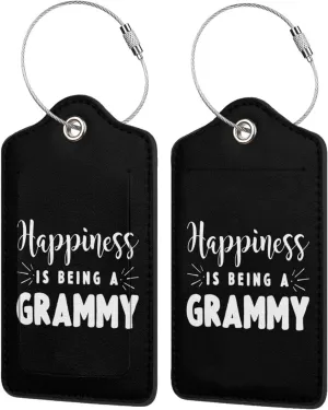 Happiness is Being A Grammy Luggage Tags for Travel, Stainless Steel & Leather, Personalized Engraved, Durable Bag Tags 2 PCS
