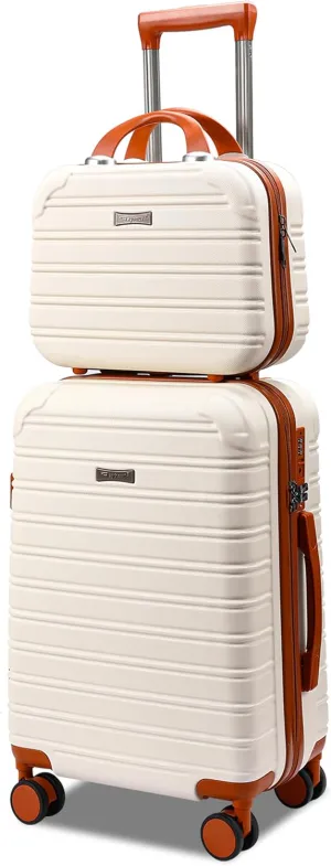 Hard Case Luggage 2 Piece Sets Carry On Luggage Lightweight With Spinner Wheels Rolling Suitcase 22x14x9 Airline Approved PC ABS TSA Lock Hardshell Travel Carry On Hardside 14/20 Inch 2PCS,Beige