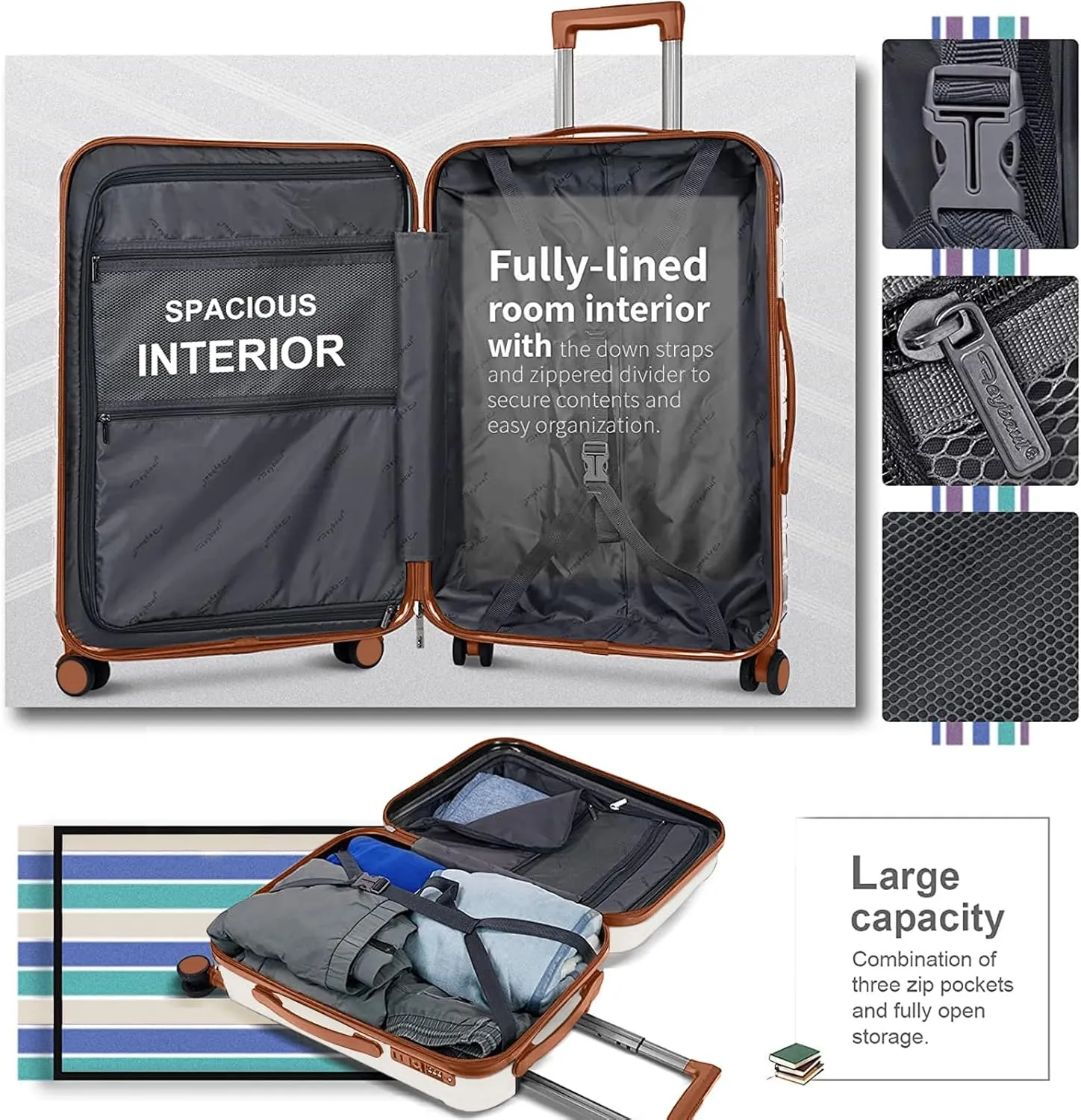 Hard Case Luggage 2 Piece Sets Carry On Luggage Lightweight With Spinner Wheels Rolling Suitcase 22x14x9 Airline Approved PC ABS TSA Lock Hardshell Travel Carry On Hardside 14/20 Inch 2PCS,Beige