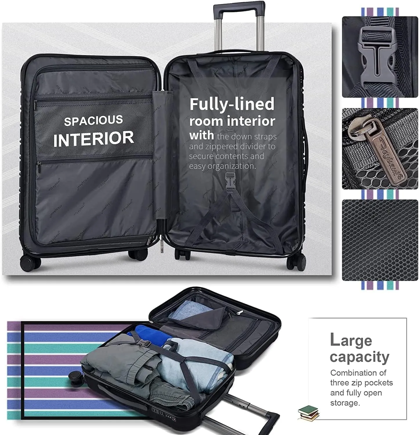 Hard Case Luggage 2 Piece Sets Carry On Luggage Lightweight With Spinner Wheels Rolling Suitcase 22x14x9 Airline Approved PC ABS TSA Lock Hardshell Travel Carry On Hardside 14/20 Inch 2PCS,Black