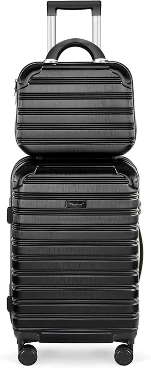 Hard Case Luggage 2 Piece Sets Carry On Luggage Lightweight With Spinner Wheels Rolling Suitcase 22x14x9 Airline Approved PC ABS TSA Lock Hardshell Travel Carry On Hardside 14/20 Inch 2PCS,Black