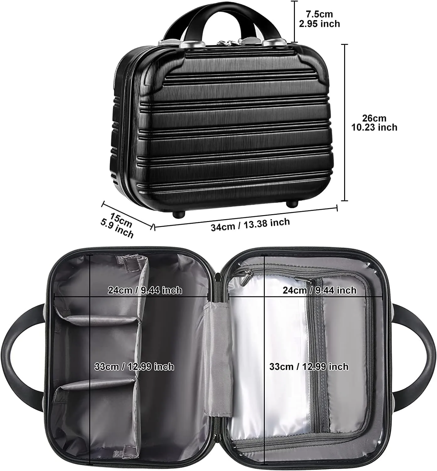 Hard Case Luggage 2 Piece Sets Carry On Luggage Lightweight With Spinner Wheels Rolling Suitcase 22x14x9 Airline Approved PC ABS TSA Lock Hardshell Travel Carry On Hardside 14/20 Inch 2PCS,Black