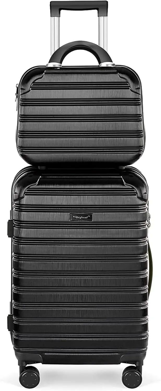 Hard Case Luggage 2 Piece Sets Carry On Luggage Lightweight With Spinner Wheels Rolling Suitcase 22x14x9 Airline Approved PC ABS TSA Lock Hardshell Travel Carry On Hardside 14/20 Inch 2PCS,Black