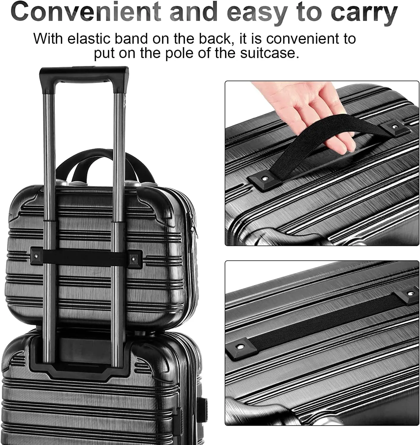 Hard Case Luggage 2 Piece Sets Carry On Luggage Lightweight With Spinner Wheels Rolling Suitcase 22x14x9 Airline Approved PC ABS TSA Lock Hardshell Travel Carry On Hardside 14/20 Inch 2PCS,Black