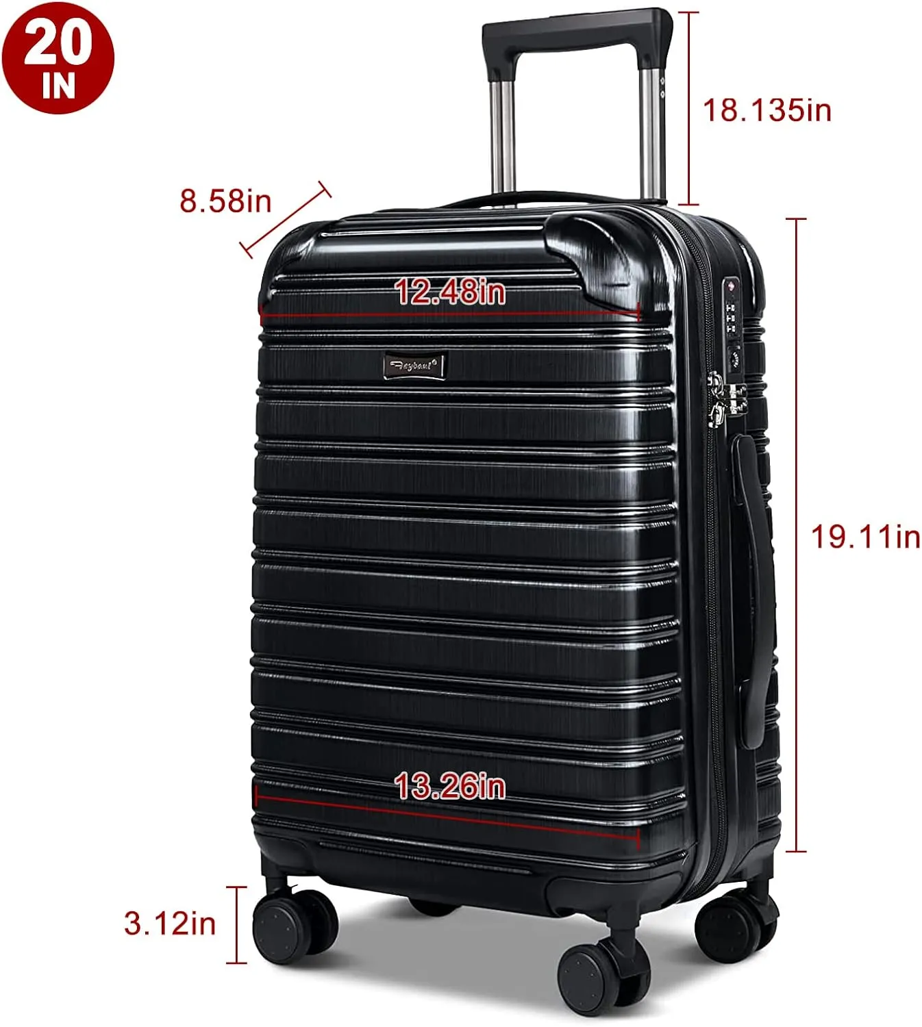 Hard Case Luggage 2 Piece Sets Carry On Luggage Lightweight With Spinner Wheels Rolling Suitcase 22x14x9 Airline Approved PC ABS TSA Lock Hardshell Travel Carry On Hardside 14/20 Inch 2PCS,Black