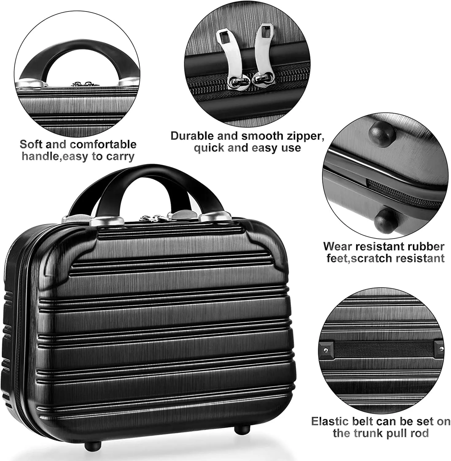 Hard Case Luggage 2 Piece Sets Carry On Luggage Lightweight With Spinner Wheels Rolling Suitcase 22x14x9 Airline Approved PC ABS TSA Lock Hardshell Travel Carry On Hardside 14/20 Inch 2PCS,Black