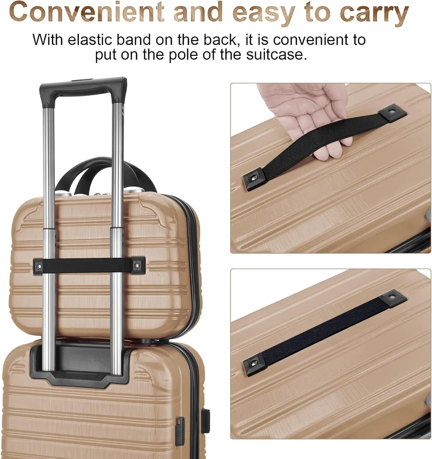 Hard Case Luggage 2 Piece Sets Carry On Luggage Lightweight With Spinner Wheels Rolling Suitcase 22x14x9 Airline Approved PC ABS TSA Lock Hardshell Travel Carry On Hardside 14/20 Inch 2PCS,Champagne