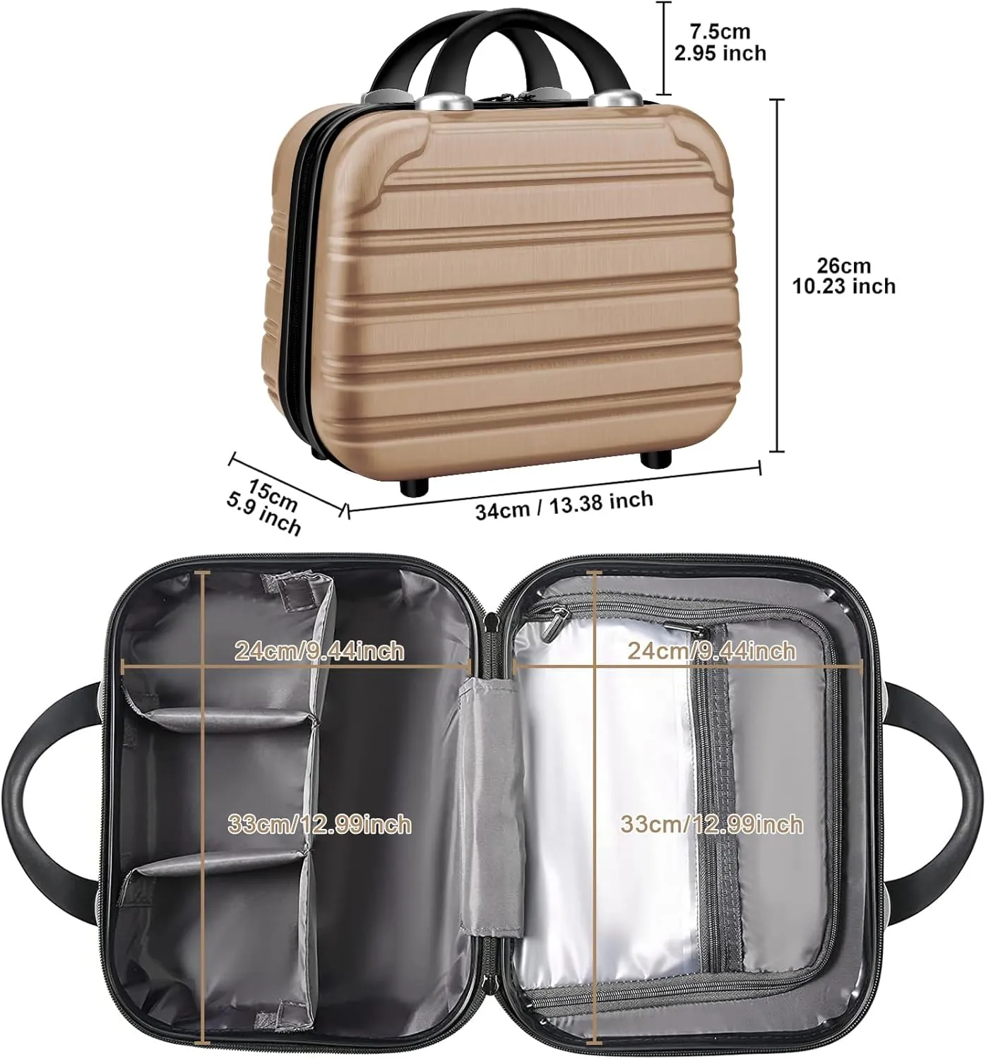 Hard Case Luggage 2 Piece Sets Carry On Luggage Lightweight With Spinner Wheels Rolling Suitcase 22x14x9 Airline Approved PC ABS TSA Lock Hardshell Travel Carry On Hardside 14/20 Inch 2PCS,Champagne