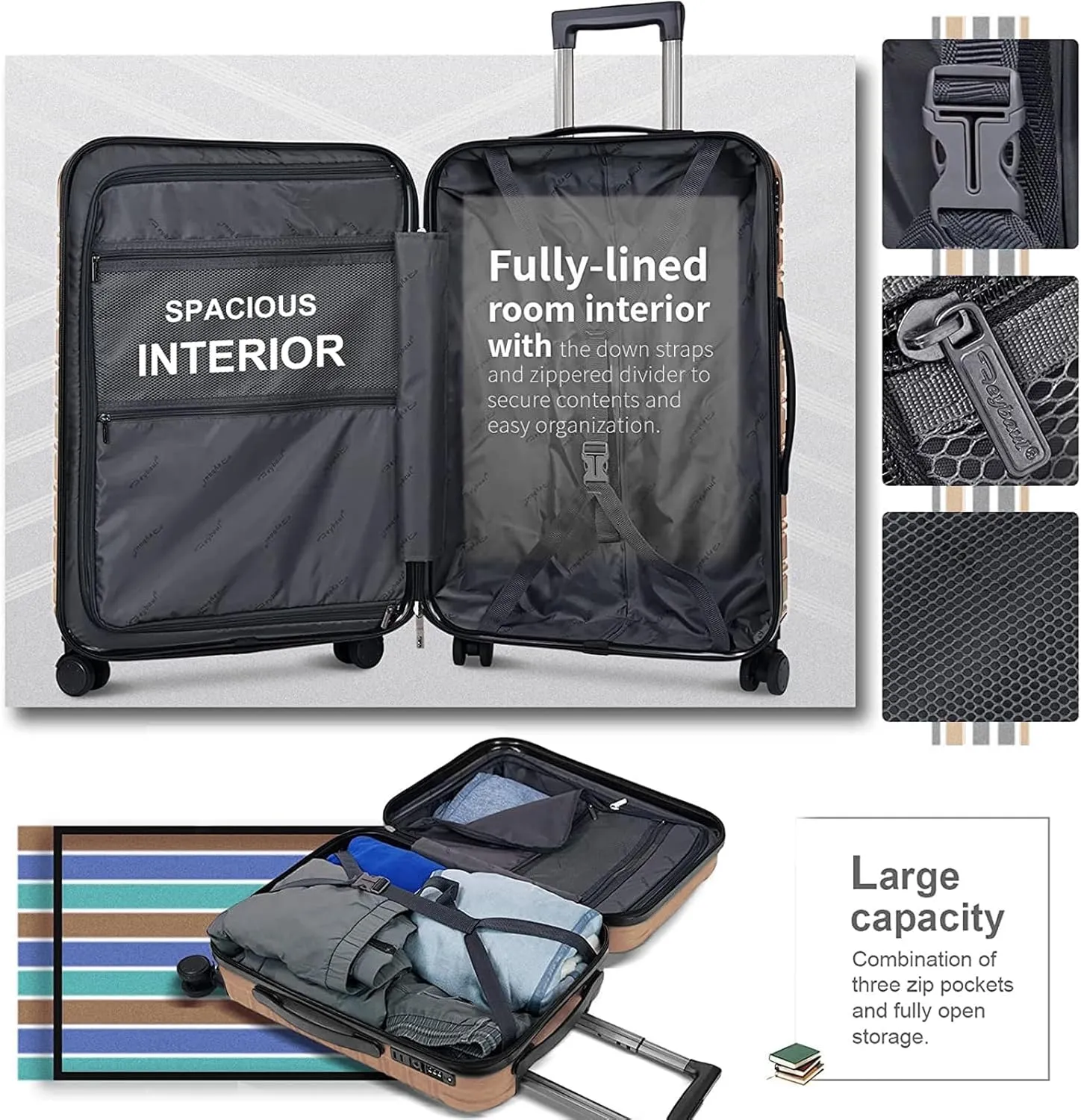 Hard Case Luggage 2 Piece Sets Carry On Luggage Lightweight With Spinner Wheels Rolling Suitcase 22x14x9 Airline Approved PC ABS TSA Lock Hardshell Travel Carry On Hardside 14/20 Inch 2PCS,Champagne