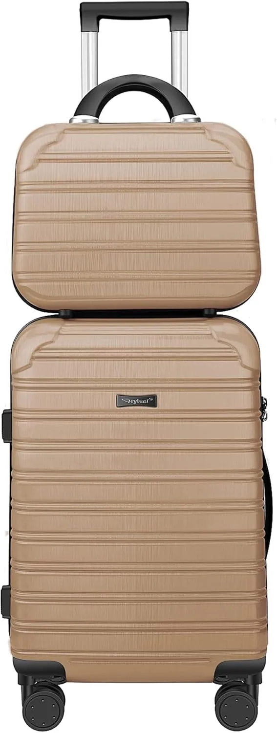Hard Case Luggage 2 Piece Sets Carry On Luggage Lightweight With Spinner Wheels Rolling Suitcase 22x14x9 Airline Approved PC ABS TSA Lock Hardshell Travel Carry On Hardside 14/20 Inch 2PCS,Champagne