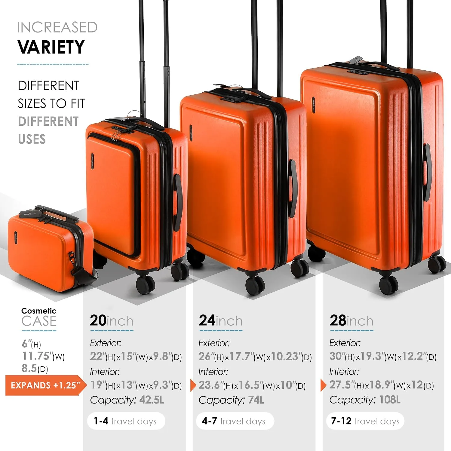 Hard Shell Luggage Sets with Spinner Wheels 4 Piece, Expandable Large Suitcases with TSA Lock, Travel Large Suitcase Set, Orange Luggage Set