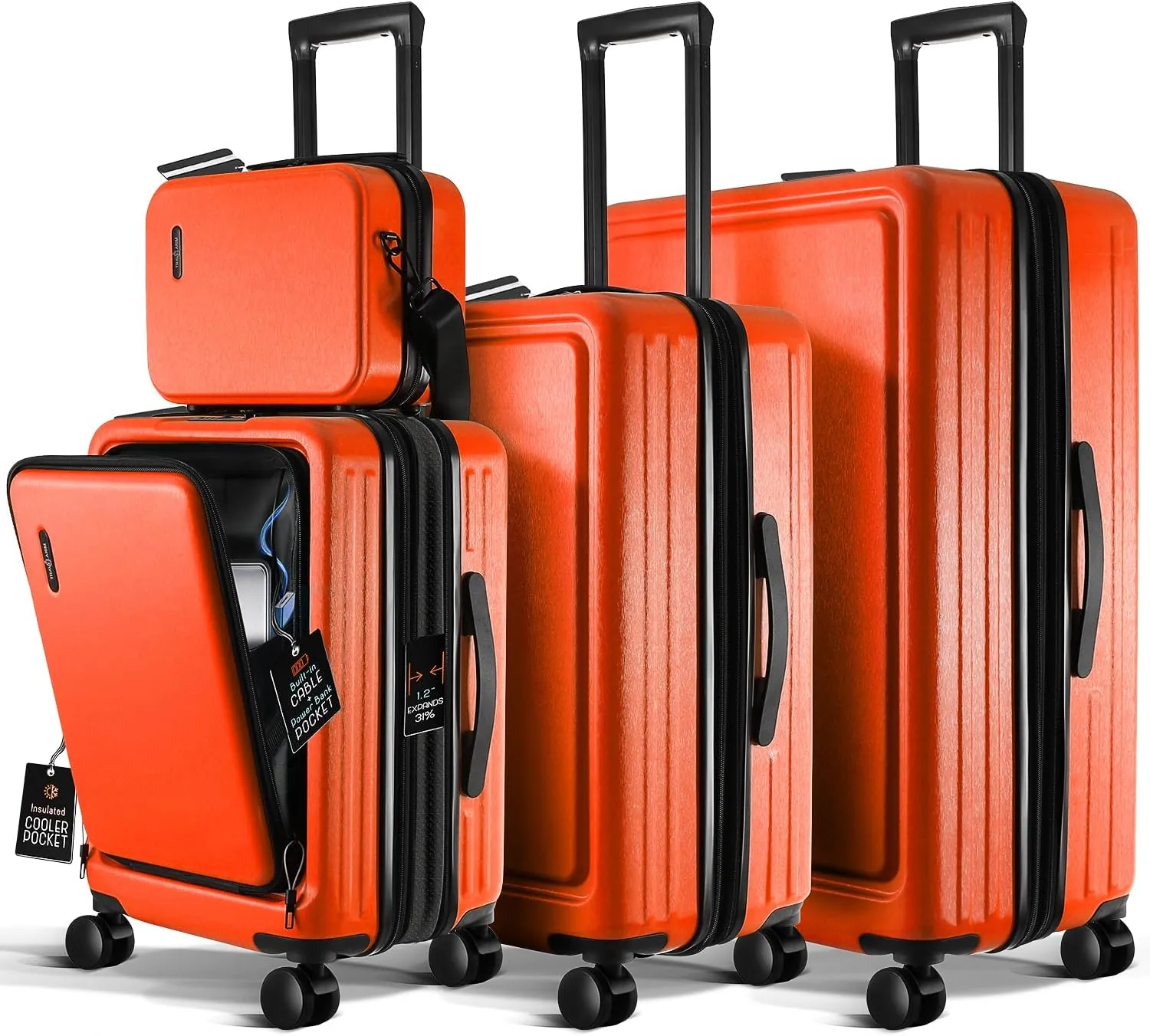 Hard Shell Luggage Sets with Spinner Wheels 4 Piece, Expandable Large Suitcases with TSA Lock, Travel Large Suitcase Set, Orange Luggage Set