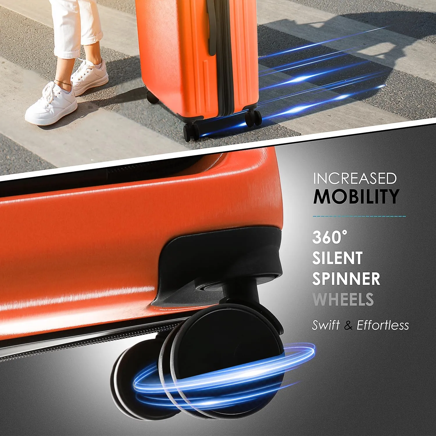 Hard Shell Luggage Sets with Spinner Wheels 4 Piece, Expandable Large Suitcases with TSA Lock, Travel Large Suitcase Set, Orange Luggage Set