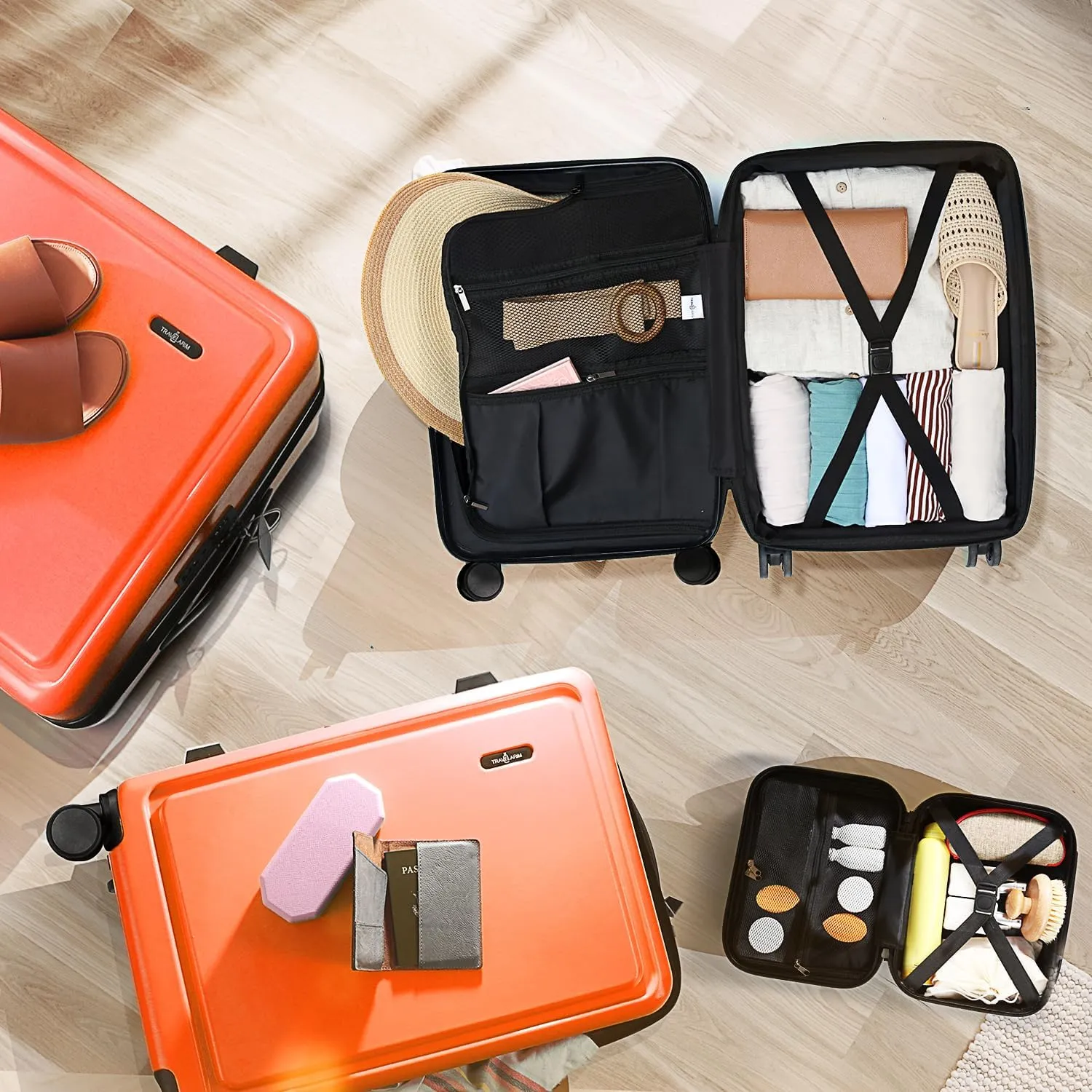 Hard Shell Luggage Sets with Spinner Wheels 4 Piece, Expandable Large Suitcases with TSA Lock, Travel Large Suitcase Set, Orange Luggage Set