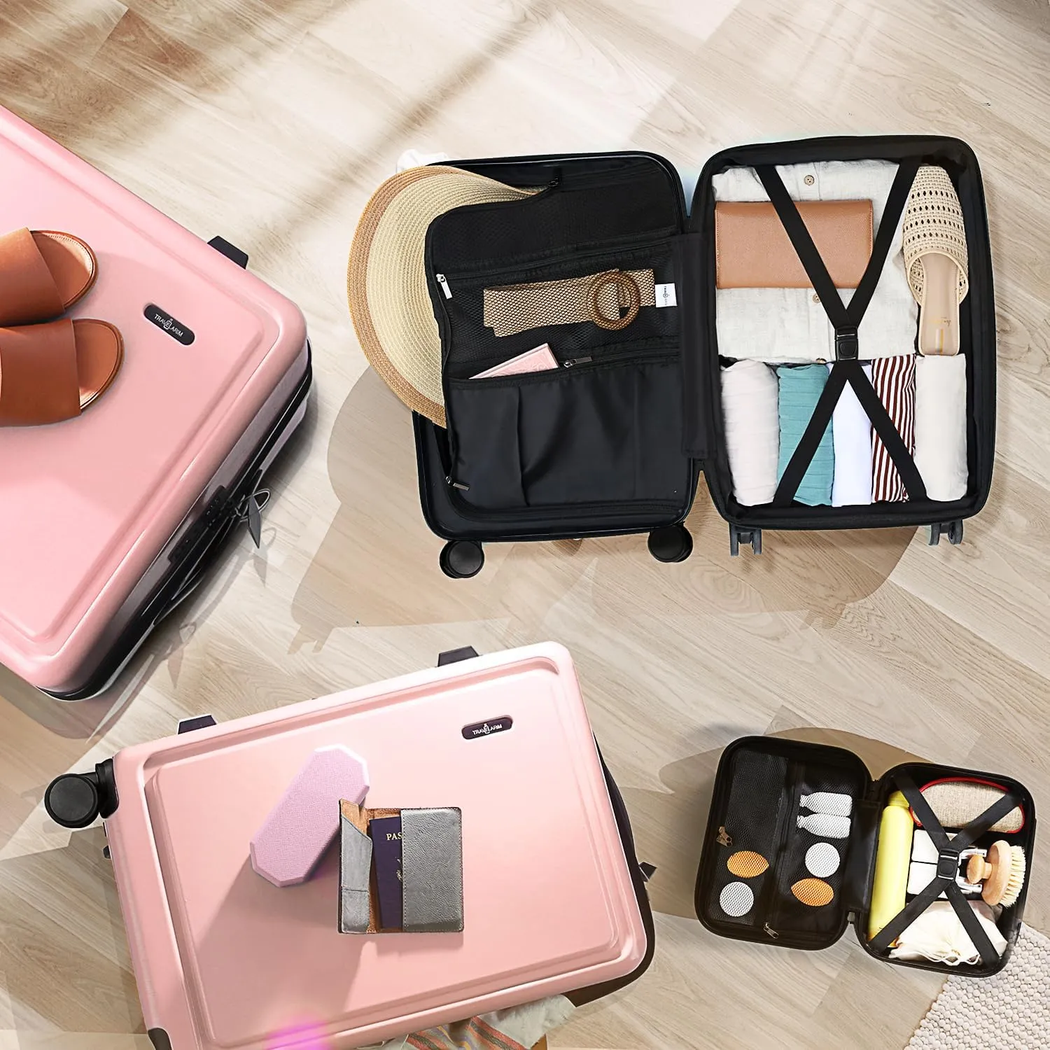 Hard Shell Luggage Sets with Spinner Wheels 4 Piece, Expandable Large Suitcases with TSA Lock, Travel Large Suitcase Set, Pink Luggage Set