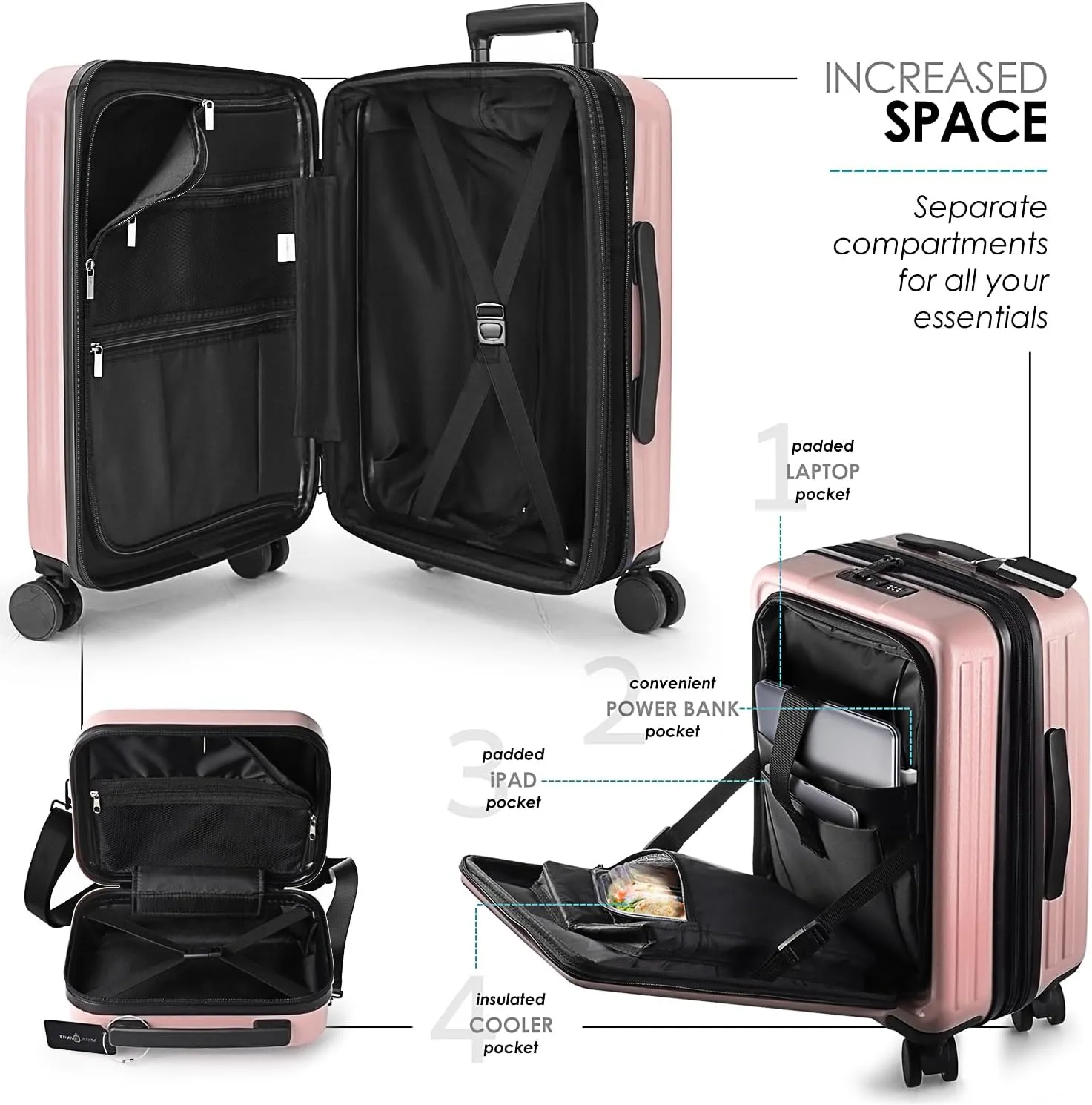 Hard Shell Luggage Sets with Spinner Wheels 4 Piece, Expandable Large Suitcases with TSA Lock, Travel Large Suitcase Set, Pink Luggage Set