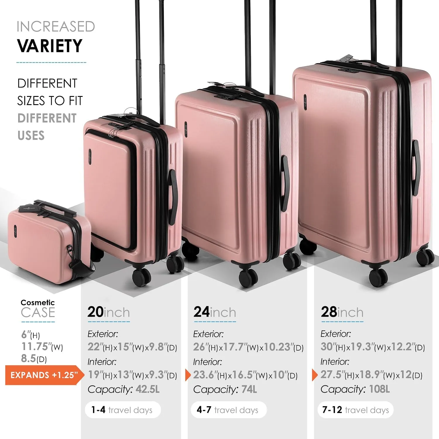 Hard Shell Luggage Sets with Spinner Wheels 4 Piece, Expandable Large Suitcases with TSA Lock, Travel Large Suitcase Set, Pink Luggage Set