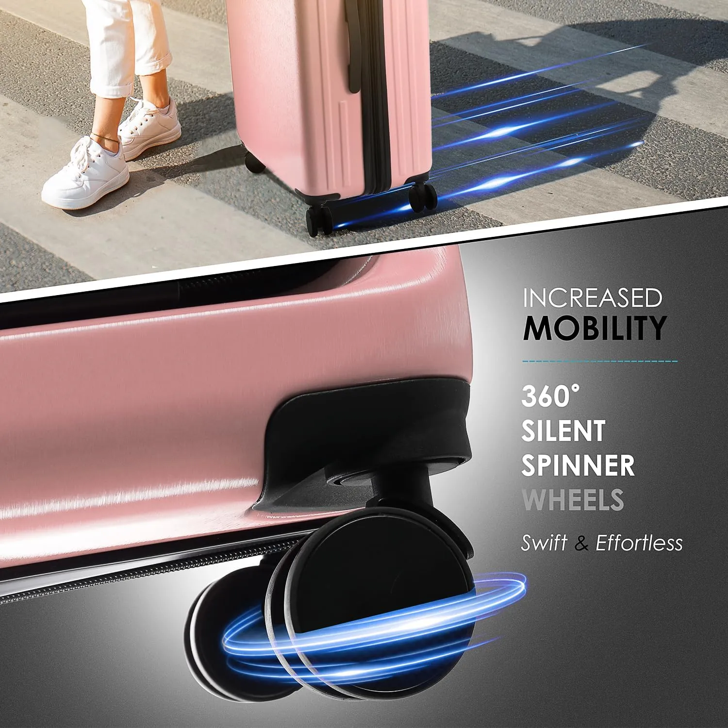 Hard Shell Luggage Sets with Spinner Wheels 4 Piece, Expandable Large Suitcases with TSA Lock, Travel Large Suitcase Set, Pink Luggage Set
