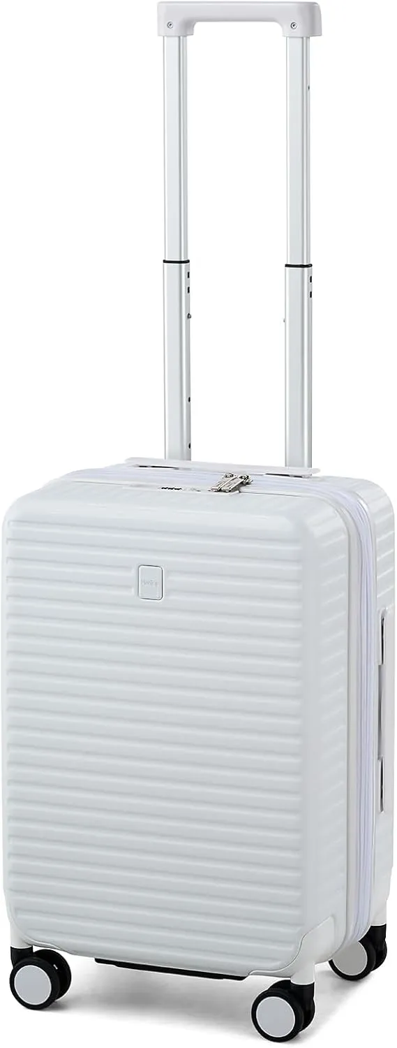 Hard Shell Suitcases Airline Approved 20 Inch Carry on Luggage, Expandable Travel Luggage Carry on Luggage with Cup Holder Charger Built in, Lightweight Small Suitcases with Wheels, White