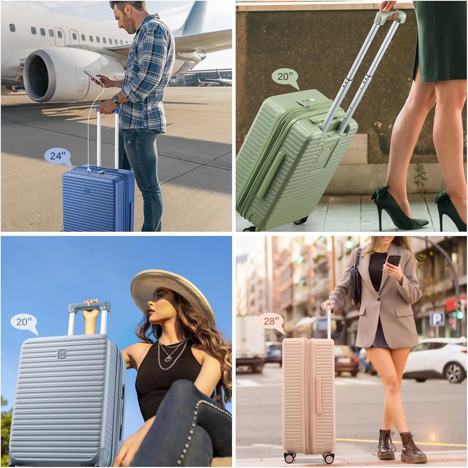 Hard Shell Suitcases Airline Approved 20 Inch Carry on Luggage, Expandable Travel Luggage Carry on Luggage with Cup Holder Charger Built in, Lightweight Small Suitcases with Wheels, White