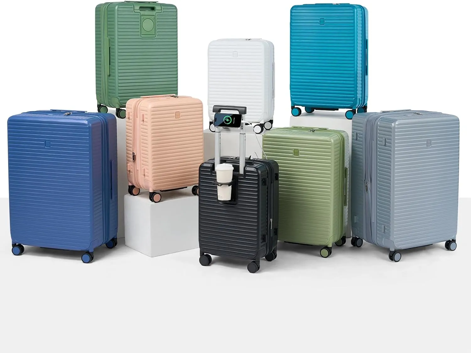 Hard Shell Suitcases Airline Approved 20 Inch Carry on Luggage, Expandable Travel Luggage Carry on Luggage with Cup Holder Charger Built in, Lightweight Small Suitcases with Wheels, White