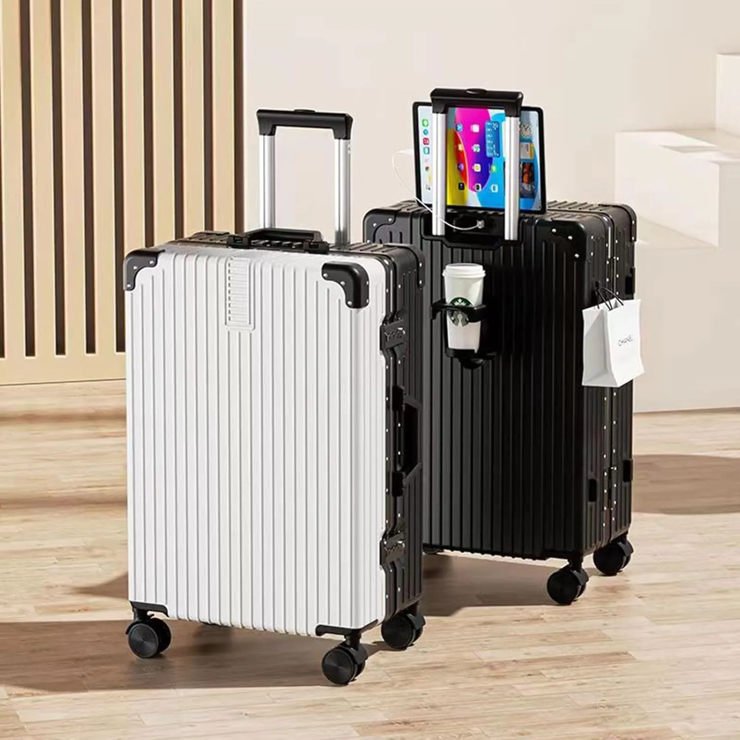 Hardside Expandable Rolling Luggage, With Silent Swivel Wheel, Combination Lock, Large Suitcase, Dustproof And Waterproof (Color : 22, Size : Black)