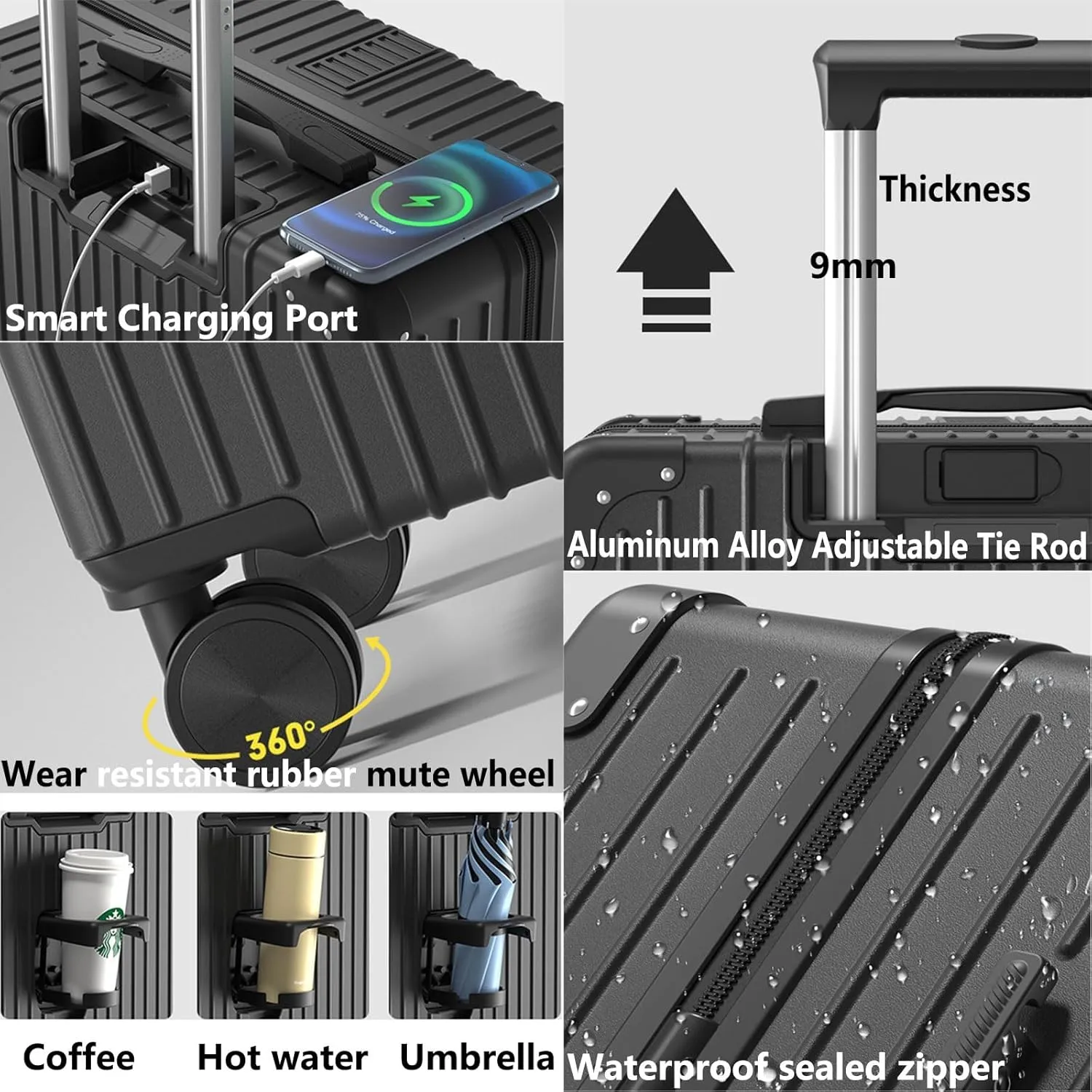 Hardside Expandable Rolling Luggage, With Silent Swivel Wheel, Combination Lock, Large Suitcase, Dustproof And Waterproof (Color : 22, Size : Black)