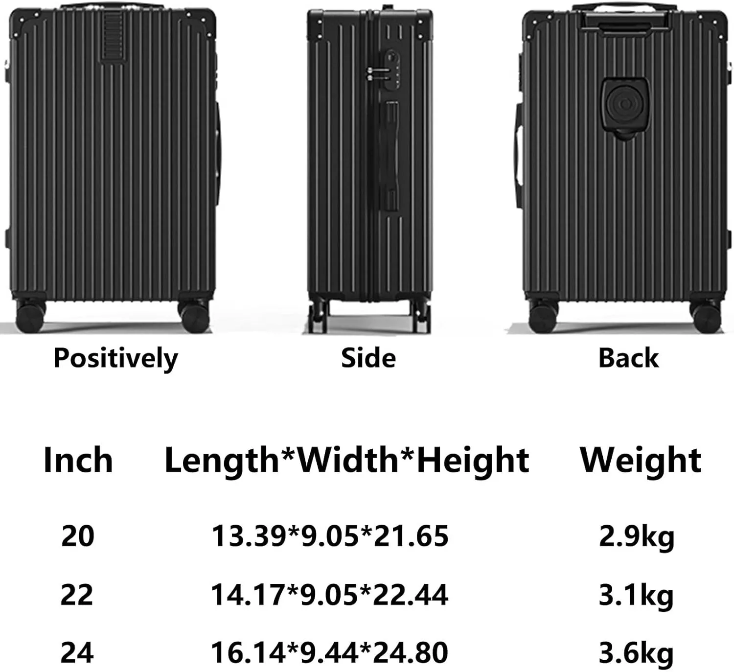 Hardside Expandable Rolling Luggage, With Silent Swivel Wheel, Combination Lock, Large Suitcase, Dustproof And Waterproof (Color : 22, Size : Black)