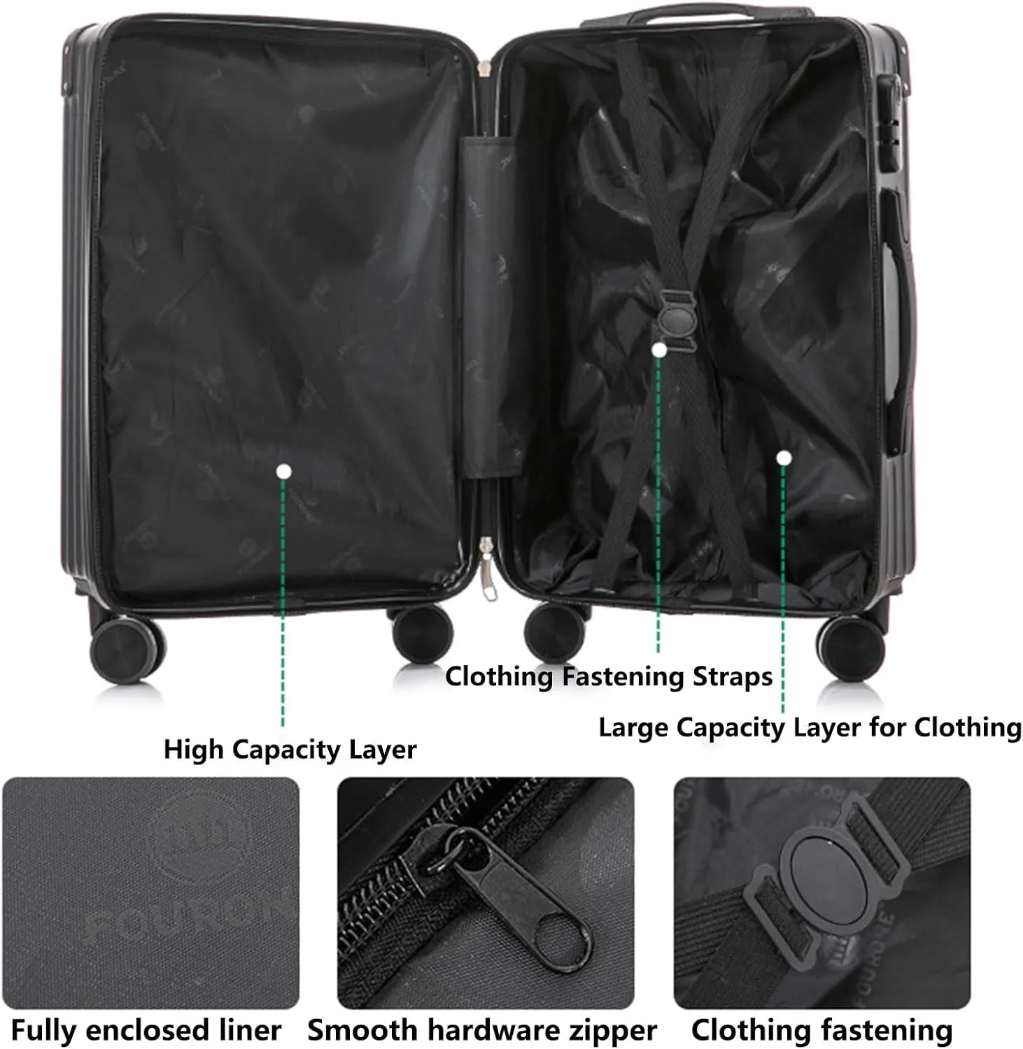 Hardside Expandable Rolling Luggage, With Silent Swivel Wheel, Combination Lock, Large Suitcase, Dustproof And Waterproof (Color : 22, Size : Black)