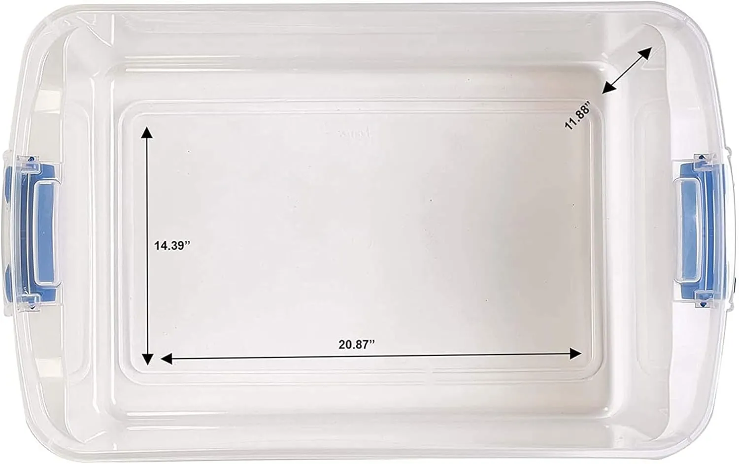 HOMZ 2-Pack Latching Lid, Large Clear Plastic Storage Bins with Lids, 66 Quart, Blue Latch - Stackable Container Boxes for Home, Bathroom, and Office Organization