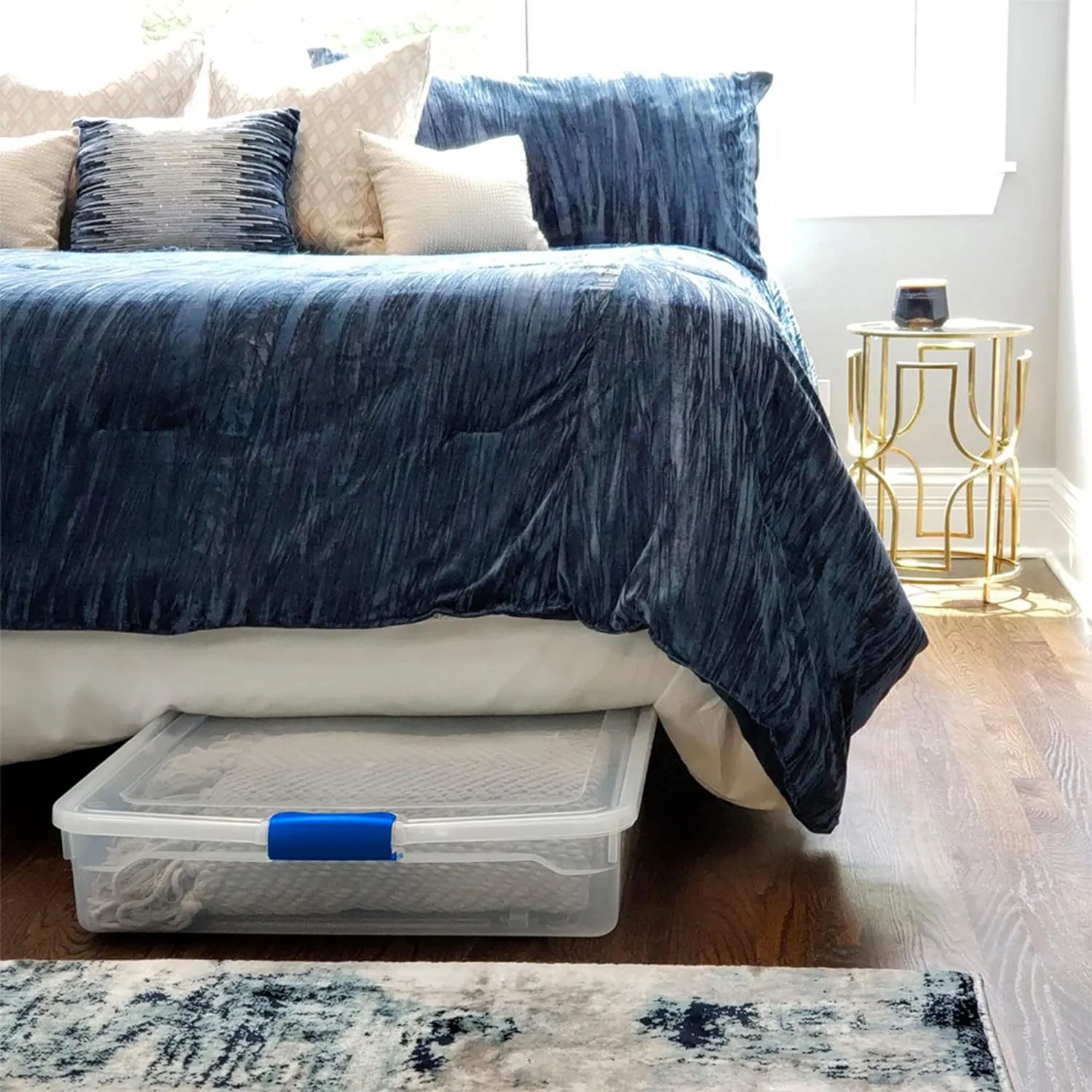 HOMZ 2-Pack Under Bed Storage, Clear Plastic Containers with Lids, 56 Quart, Blue Latch