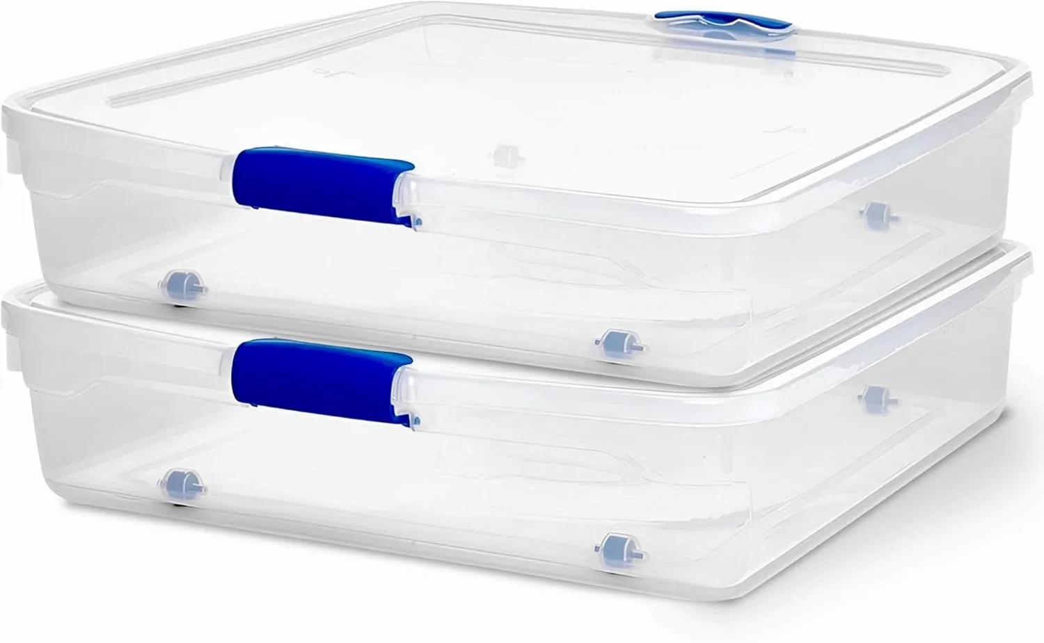 HOMZ 2-Pack Under Bed Storage, Clear Plastic Containers with Lids, 56 Quart, Blue Latch