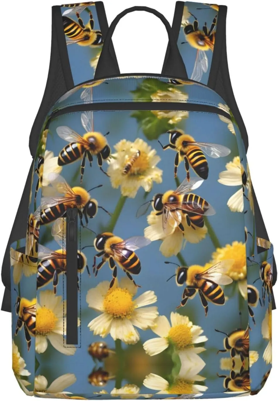 Honey Bees Flowers Print Lightweight Backpack, Travel Bookbag College Bag,Laptop Backpack For Men Women