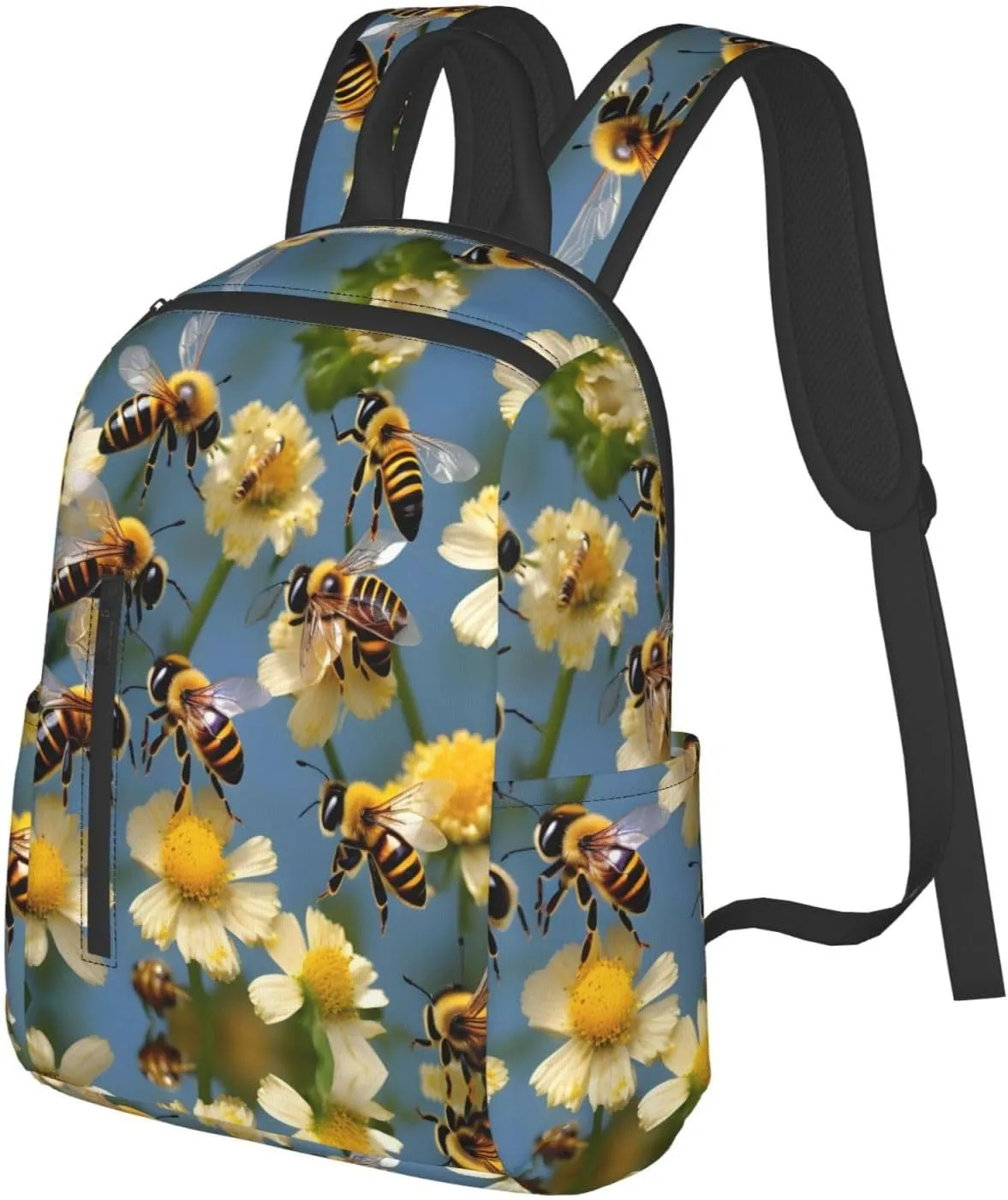 Honey Bees Flowers Print Lightweight Backpack, Travel Bookbag College Bag,Laptop Backpack For Men Women