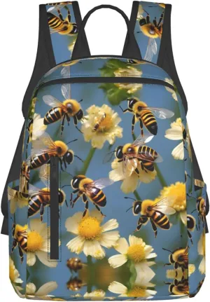 Honey Bees Flowers Print Lightweight Backpack, Travel Bookbag College Bag,Laptop Backpack For Men Women