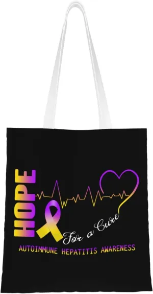Hope For A Cure Autoimmune Hepatitis Awareness Tote Bag for Women Canvas Shopping Bags Reusable Large Capacity Casual Shoulder Handbags Grocery Bags DIY Gift Bags
