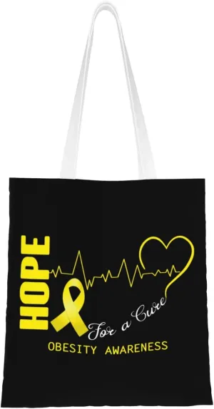 Hope For A Cure Obesity Awareness Tote Bag for Women Canvas Shopping Bags Reusable Large Capacity Casual Shoulder Handbags Grocery Bags DIY Gift Bags
