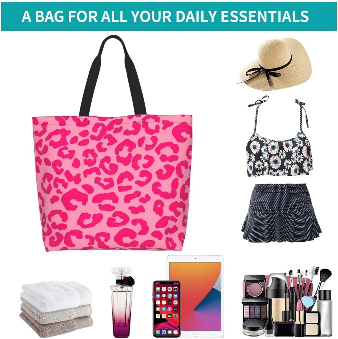 Hot Pinks Zebra Leopard Animal Stripes Women's Tote Bag Large Capacity Single Shoulder Bags Handbag for Shopping Work