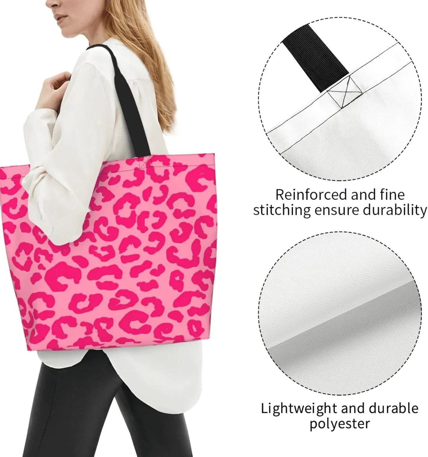 Hot Pinks Zebra Leopard Animal Stripes Women's Tote Bag Large Capacity Single Shoulder Bags Handbag for Shopping Work
