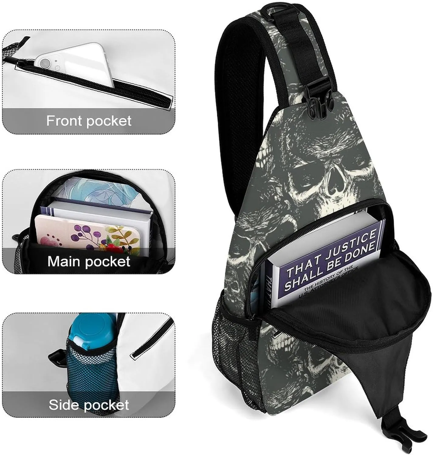 Human Skulls Versatile And Convenient Multipurpose Crossbody Bag - Perfect for Travel And Hiking