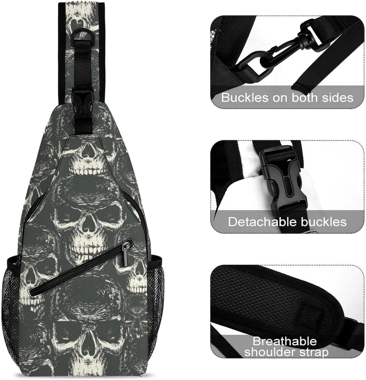 Human Skulls Versatile And Convenient Multipurpose Crossbody Bag - Perfect for Travel And Hiking